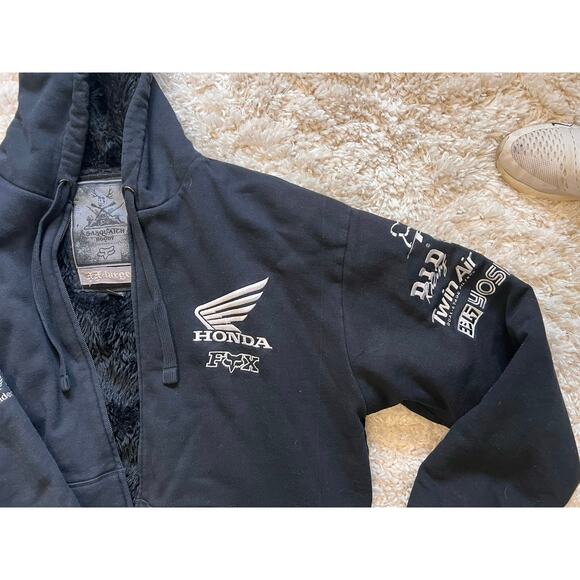 Fox Honda Zip Heavy Black Fleece and Faux Fur Racing Jacket XXL Sasquatch. Hood - Picture 2 of 10